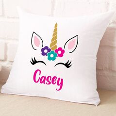 Unicorn Cushion Cover - Personalised with your child's name and cute illustration - 45cm x45cm, Luxe Soft Finish (Bright White)